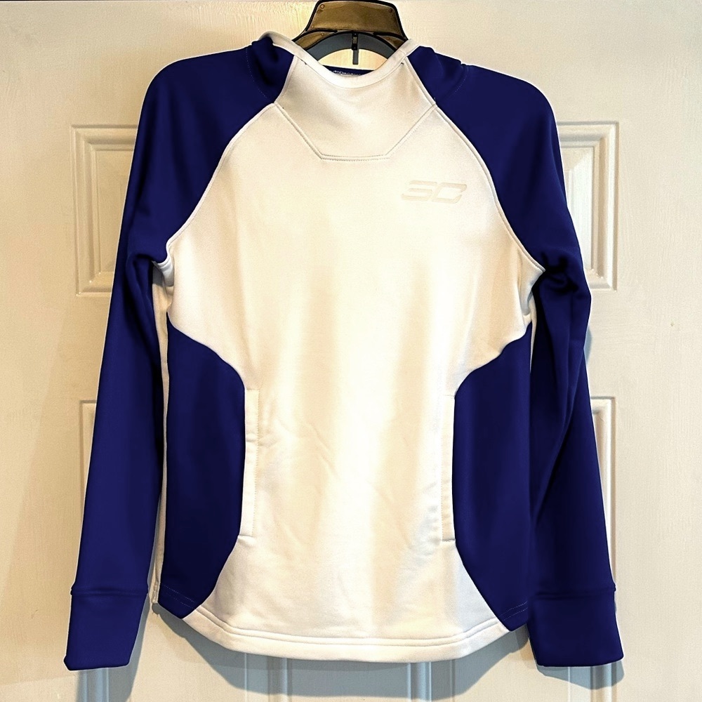 Under Armour Boys YLG blue/white loose hoodie NWT w/pockets
